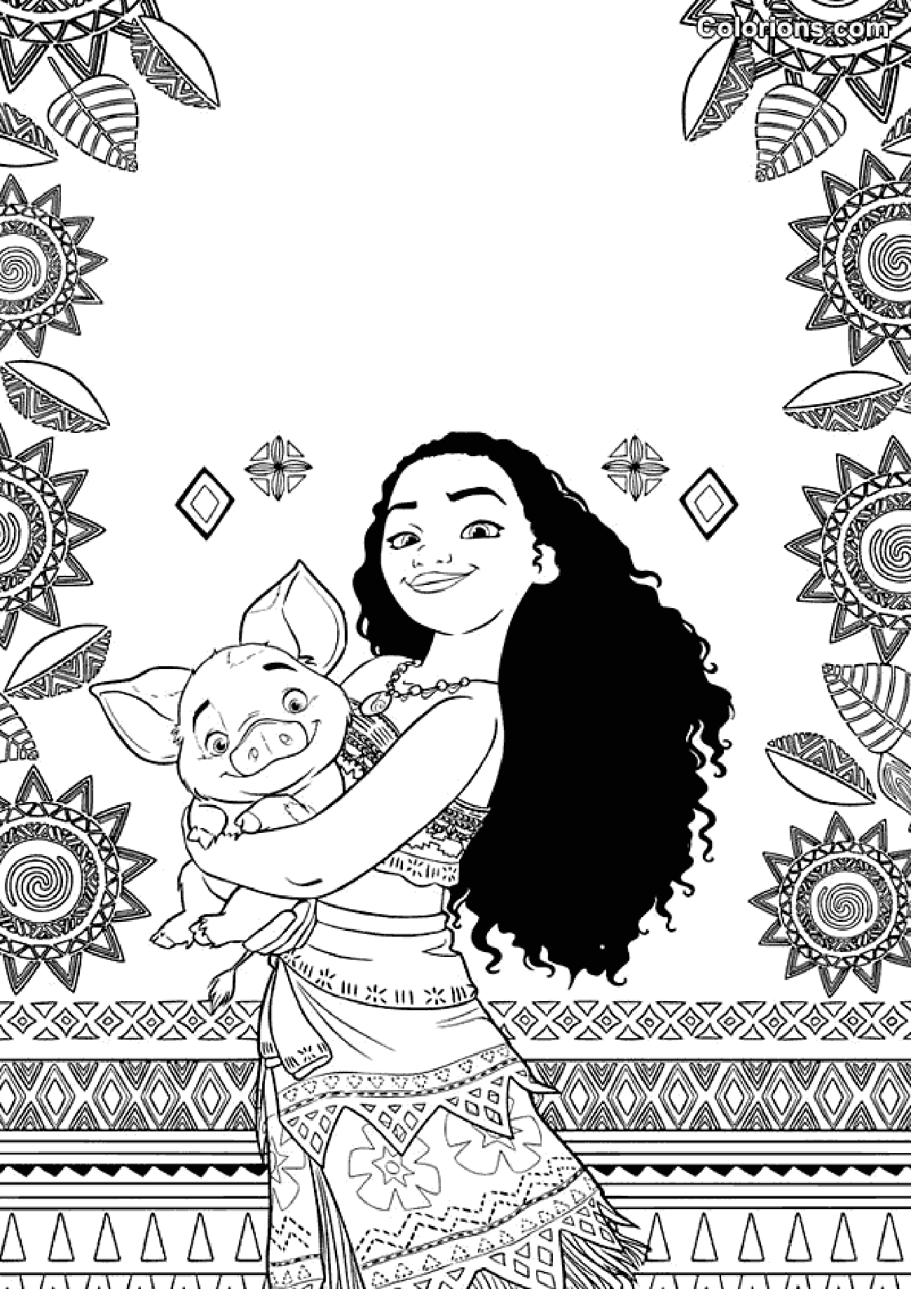 Simple coloriage de Vaiana pour enfants