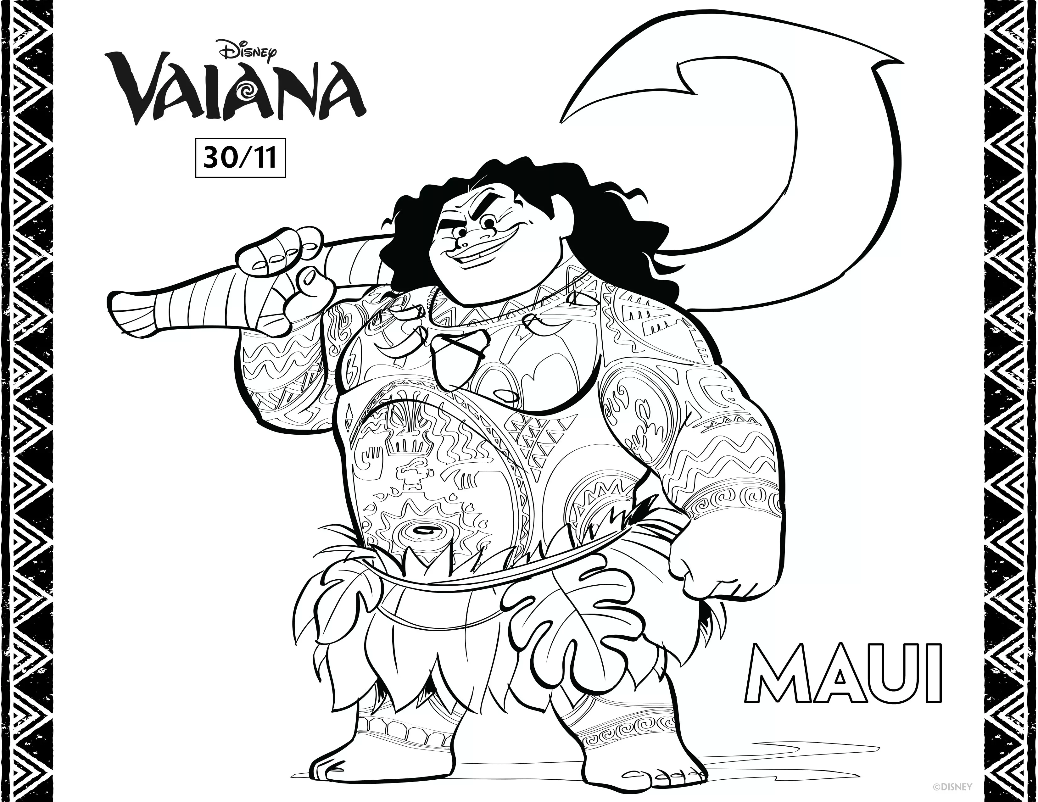 Dessin de Vaiana gratuit à télécharger et colorier (Vaïana, la légende du bout du monde)