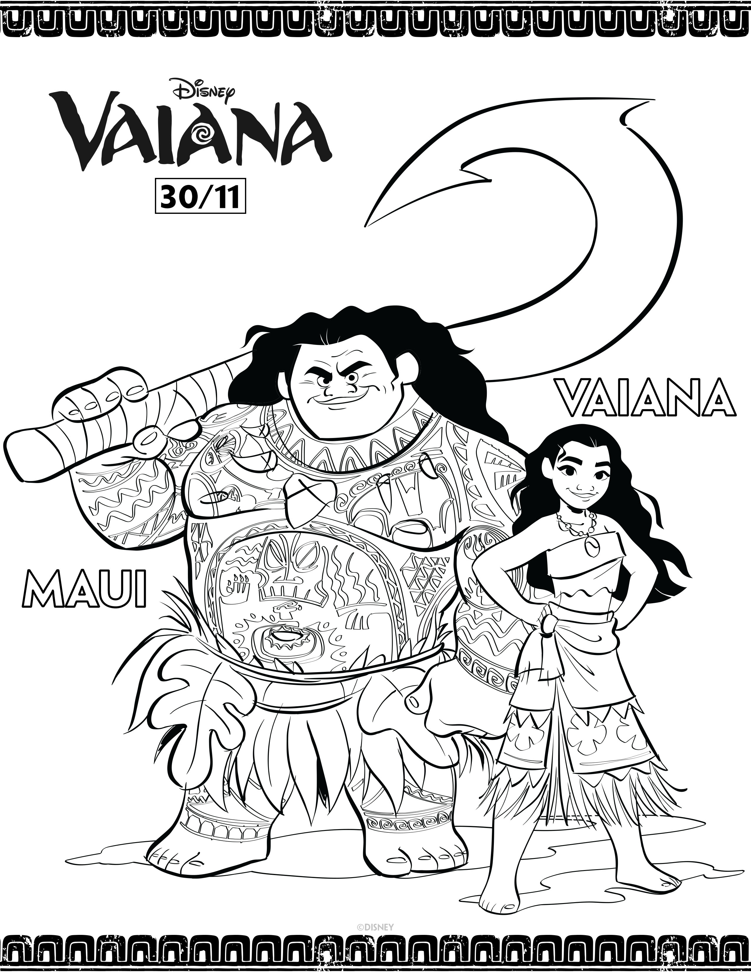 Un coloriage magnifique de Maui et Vaiana