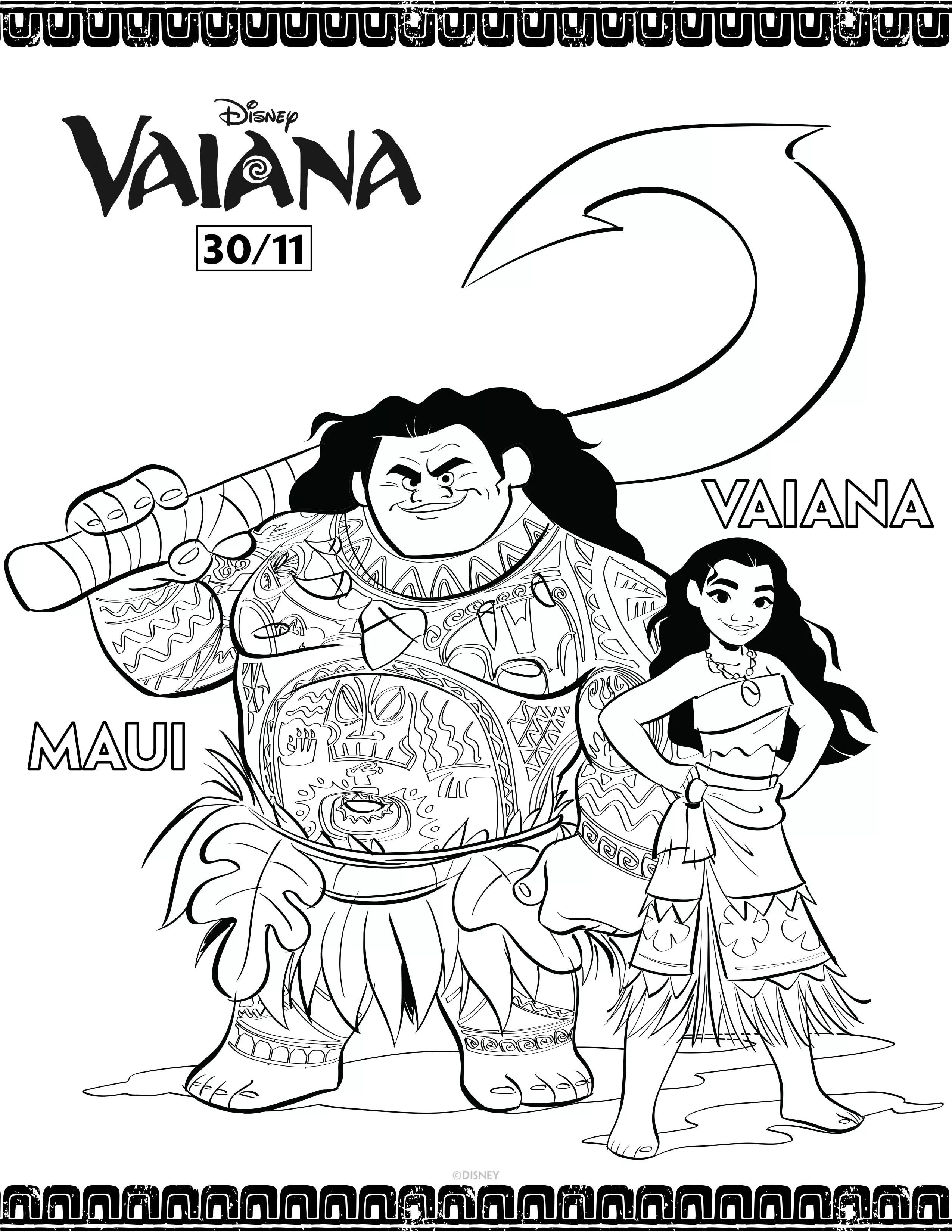Dessin de Vaiana gratuit à imprimer et colorier (Vaïana, la légende du bout du monde)