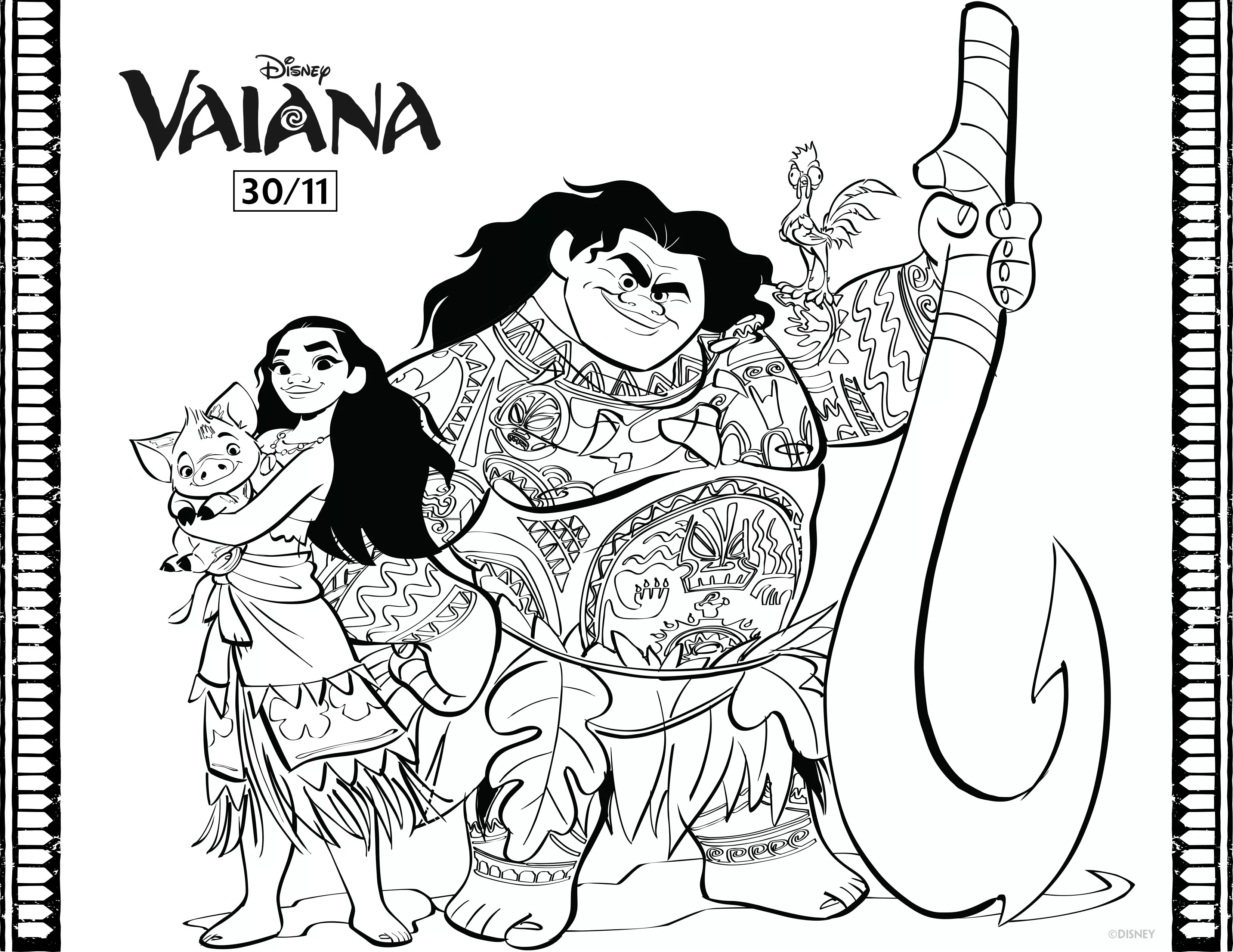 Dessin de Vaiana (Disney / Pixar) gratuit à télécharger et colorier (Vaïana, la légende du bout du monde)
