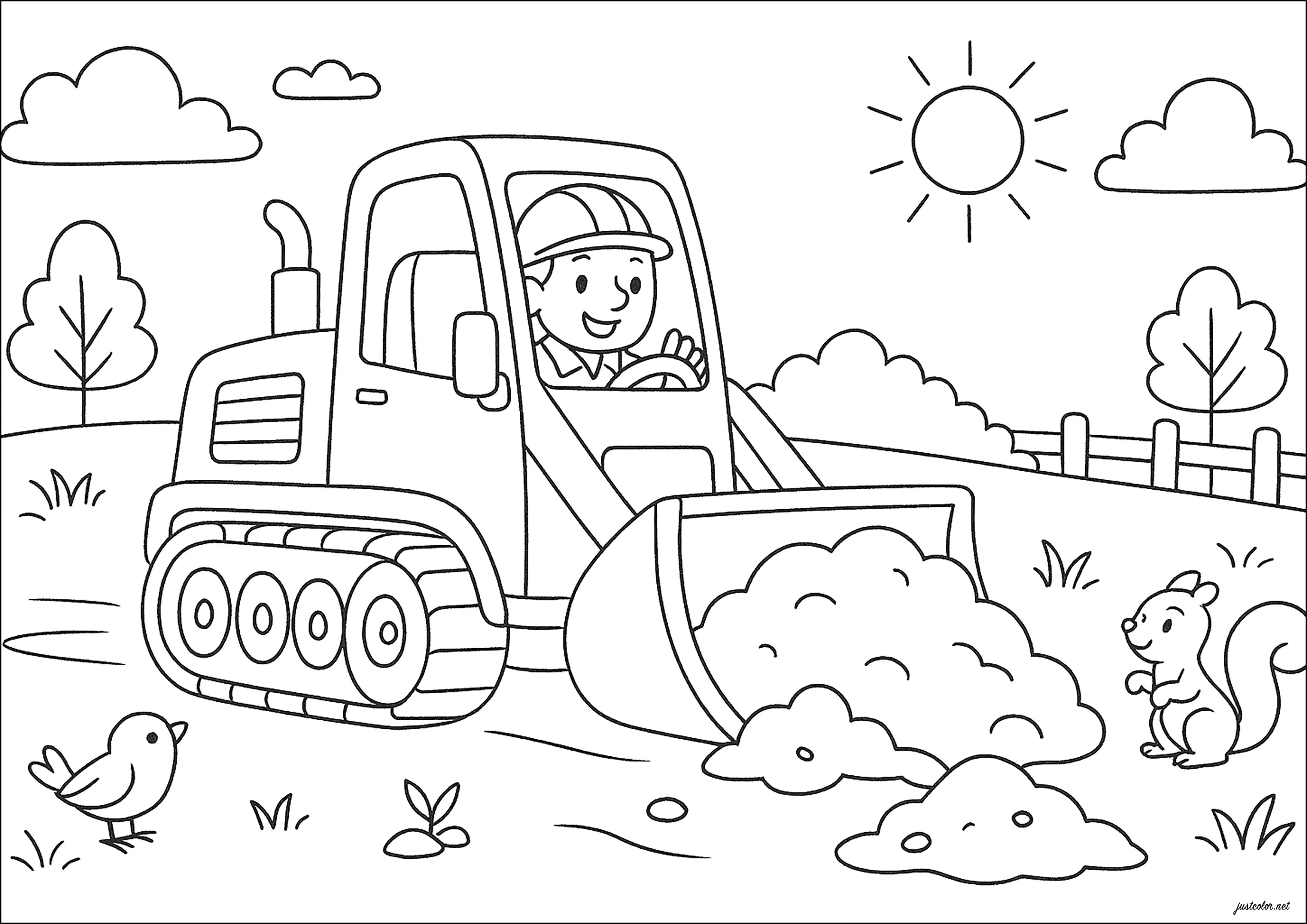 Bulldozer (Coloriage de Véhicules à imprimer pour enfants)