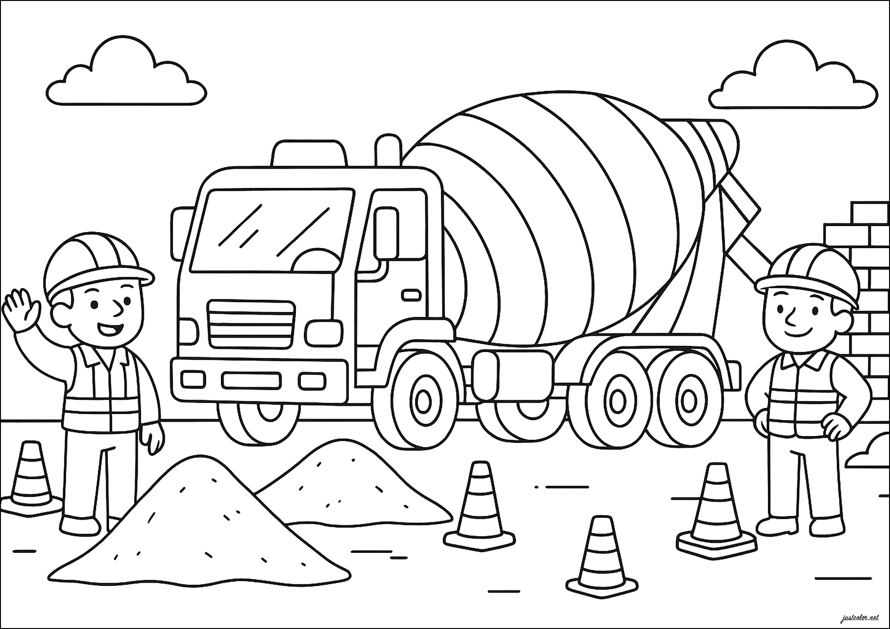 Camion bétonnière (Coloriage de Véhicules à imprimer pour enfants)