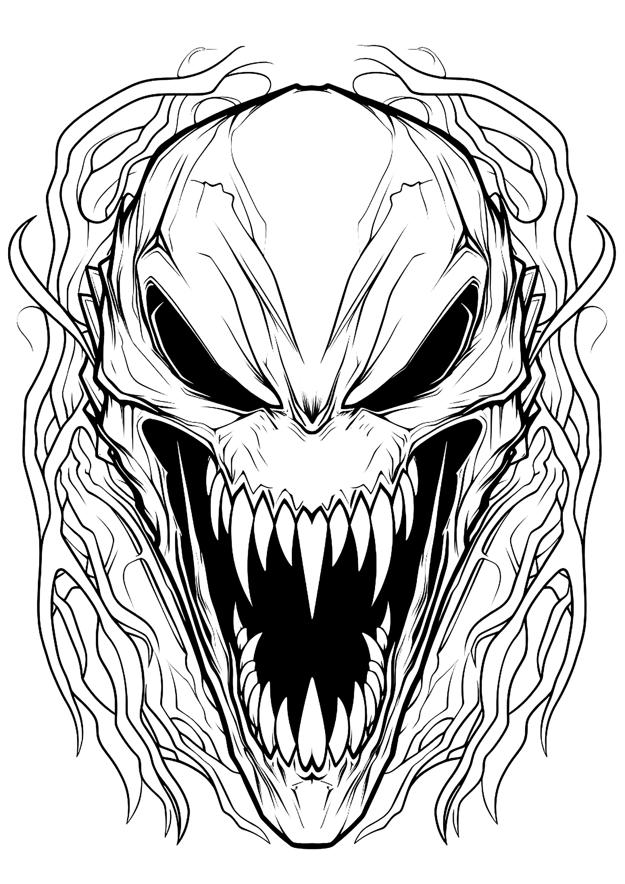 Visage de Venom. Un coloriage effrayant