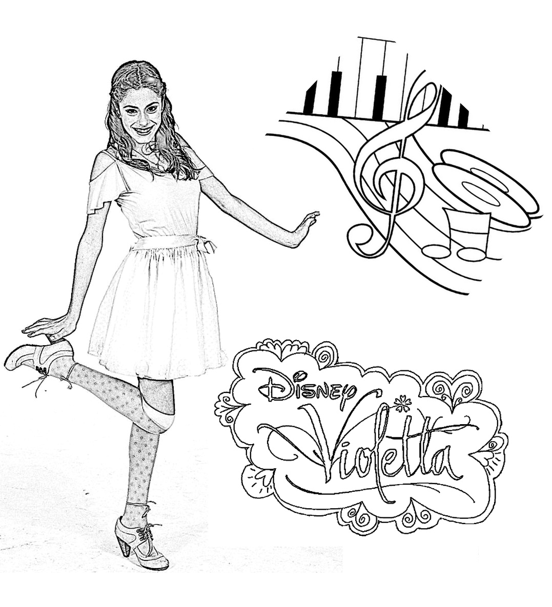 Dessin Violetta avec logo et notes de musique
