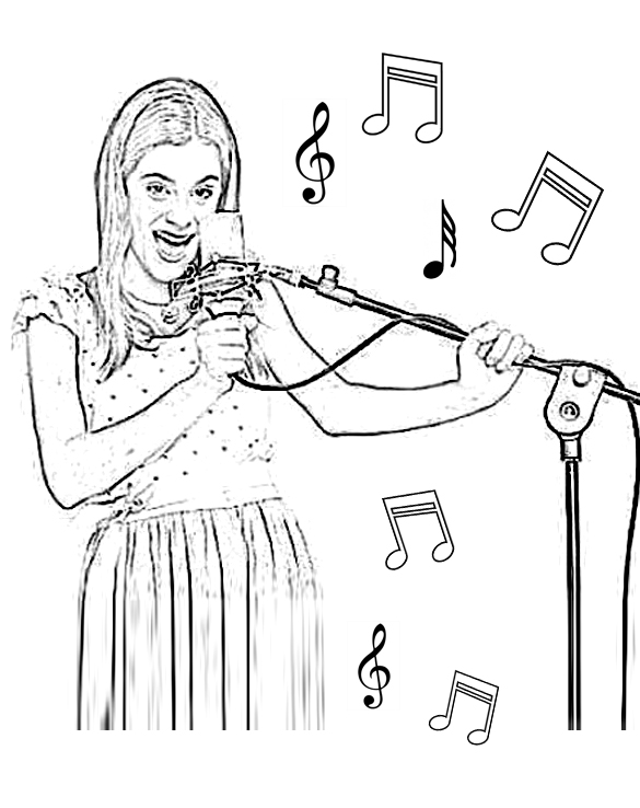 Coloriage Violetta chantant avec micro et notes de musiques