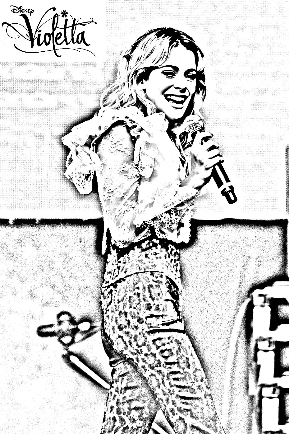 Violetta blonde concert (Coloriage à imprimer pour enfants)