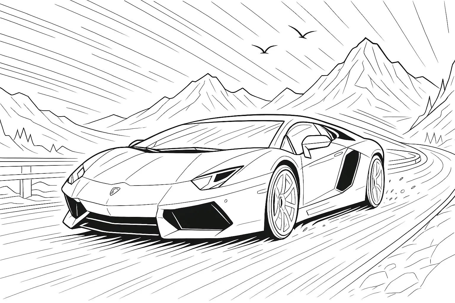 Lamborghini roulant à toute vitesse (Coloriage de voitures à imprimer pour enfants)