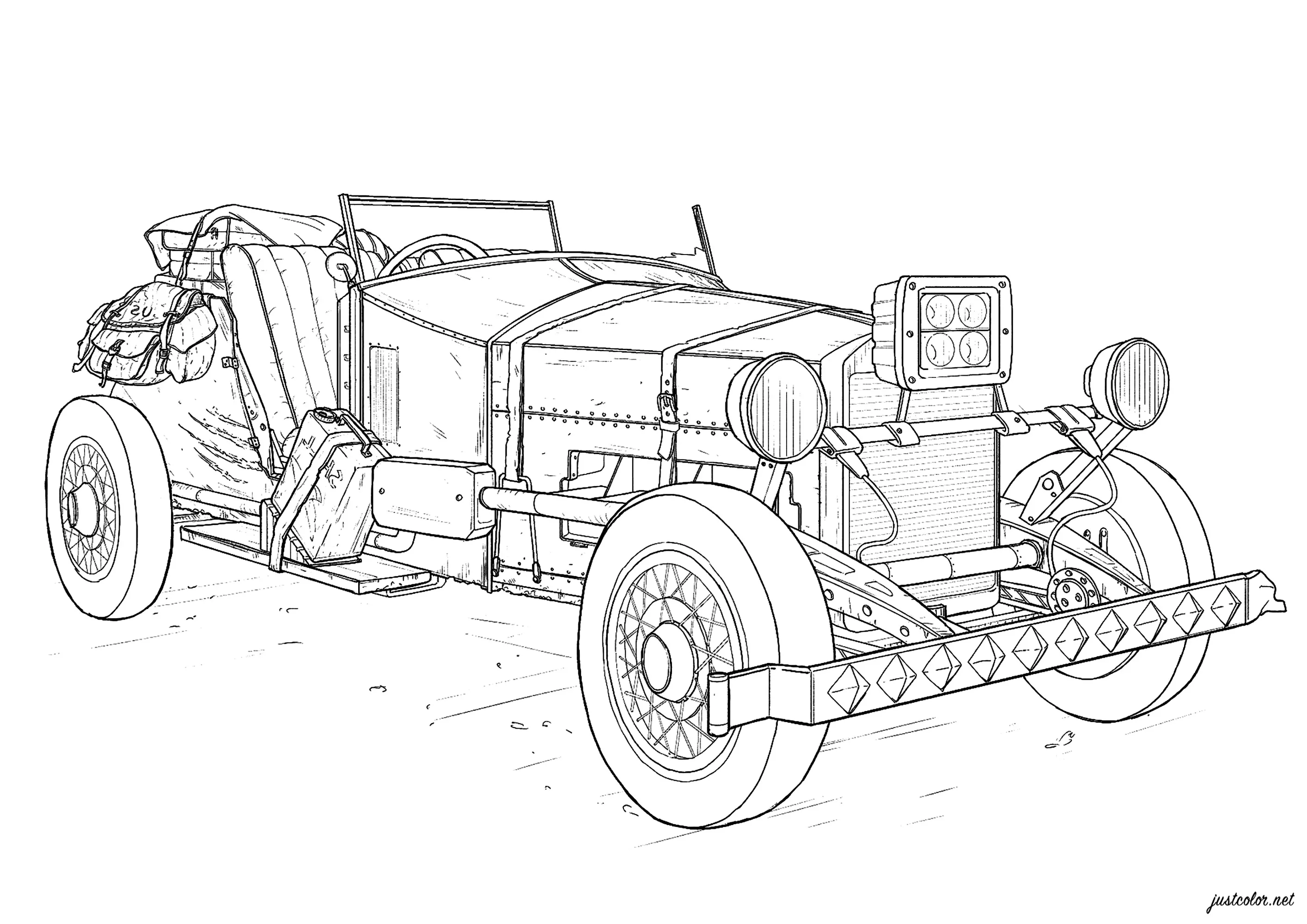 Voiture Steampunk (Coloriage à imprimer pour enfants)