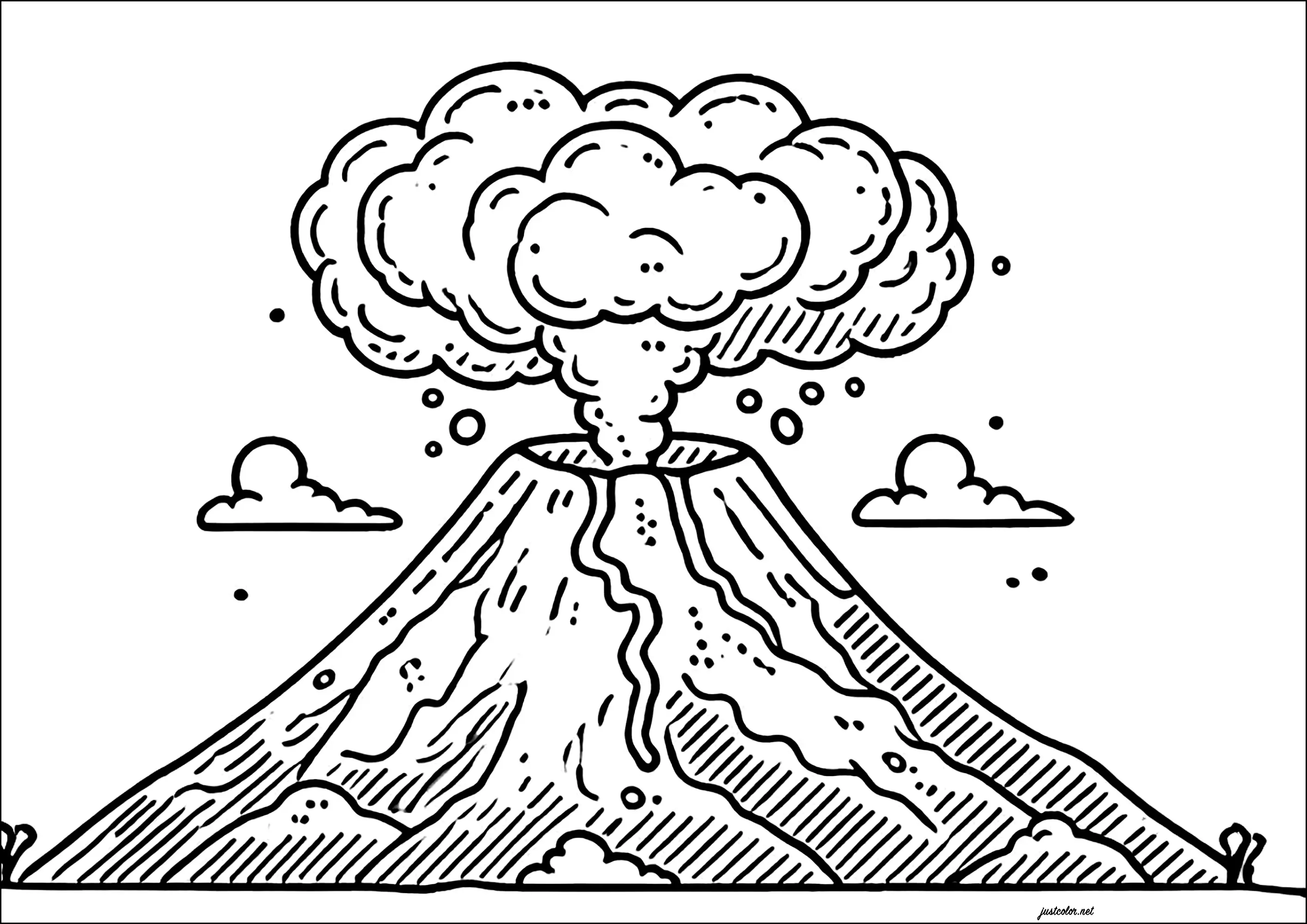 Dessin de volcan aux traits épais (Coloriage à imprimer pour enfants)