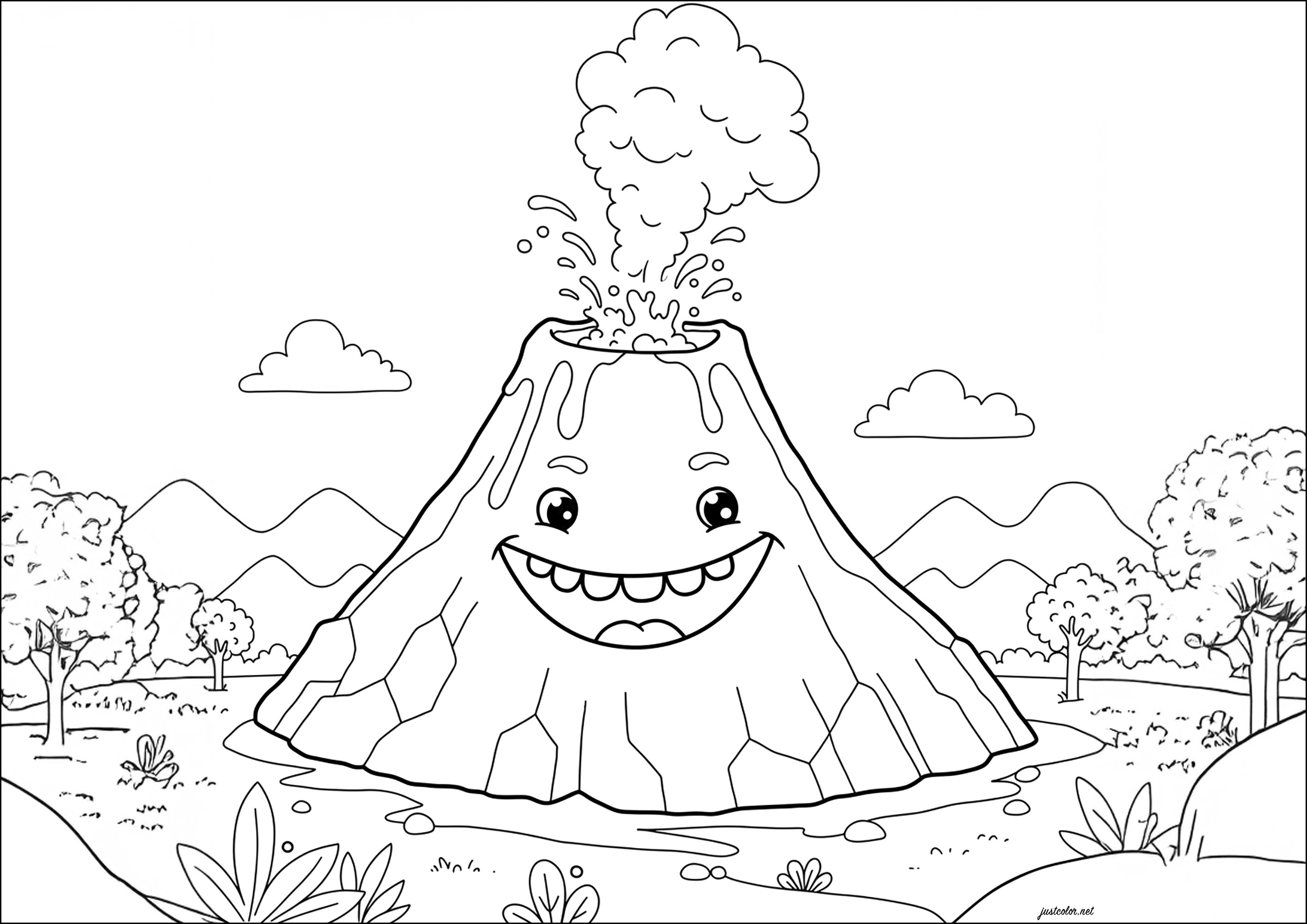 Drôle de volcan (Coloriage à imprimer pour enfants)
