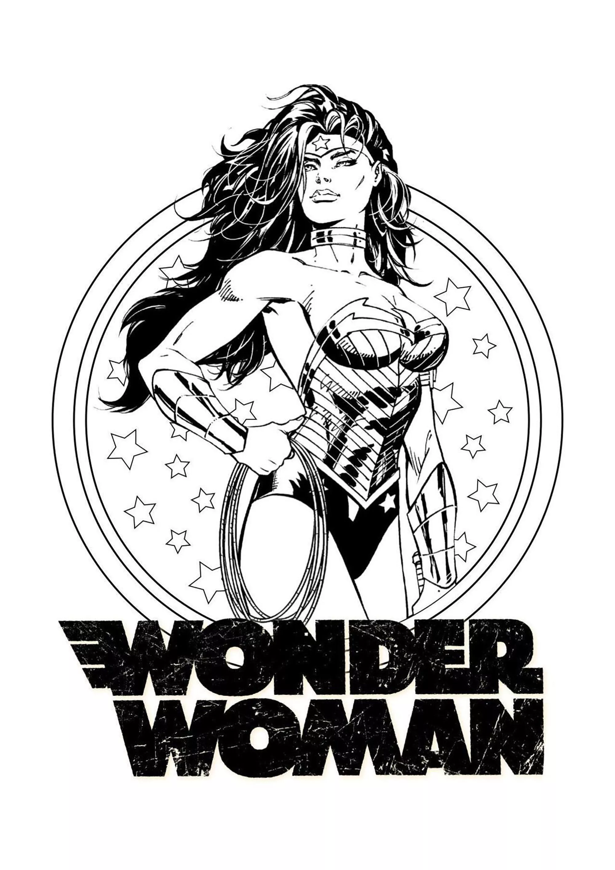 Wonder woman prête au combat (Coloriage à imprimer pour enfants)