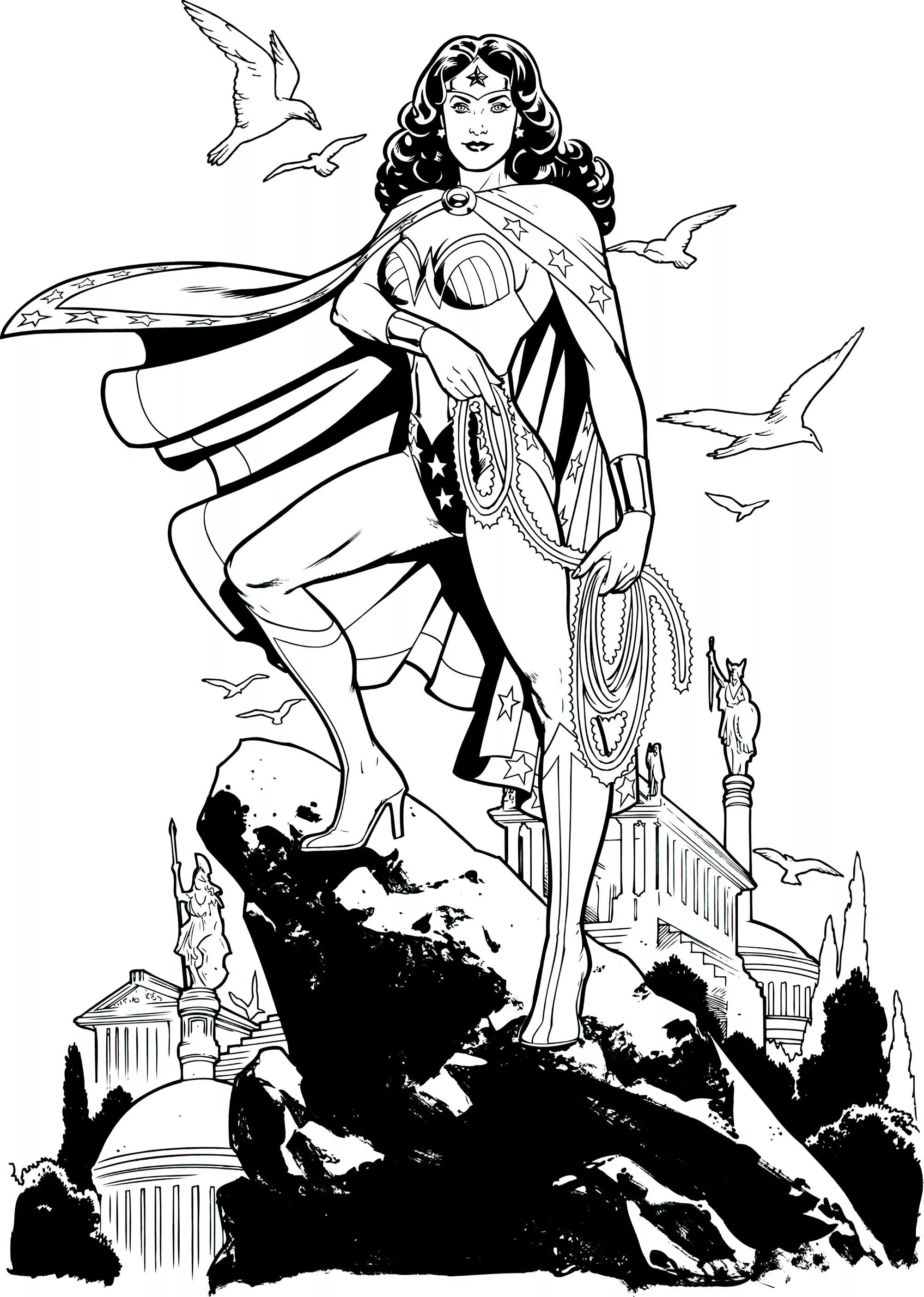 La super héroïne fière et forte (Coloriage de Wonder Woman à imprimer pour enfants)