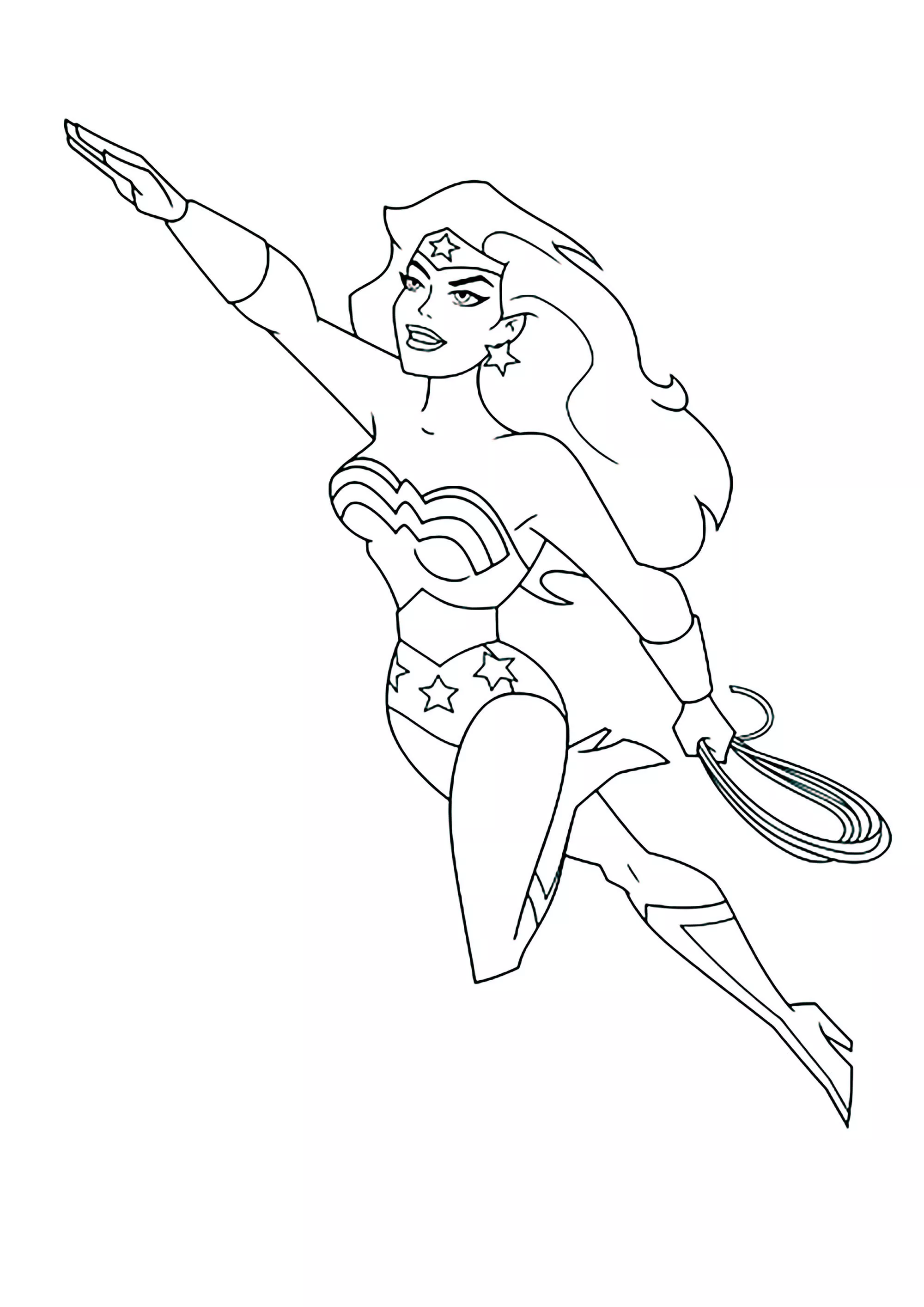 Wonder woman vole de mission en mission (Coloriage à imprimer pour enfants)