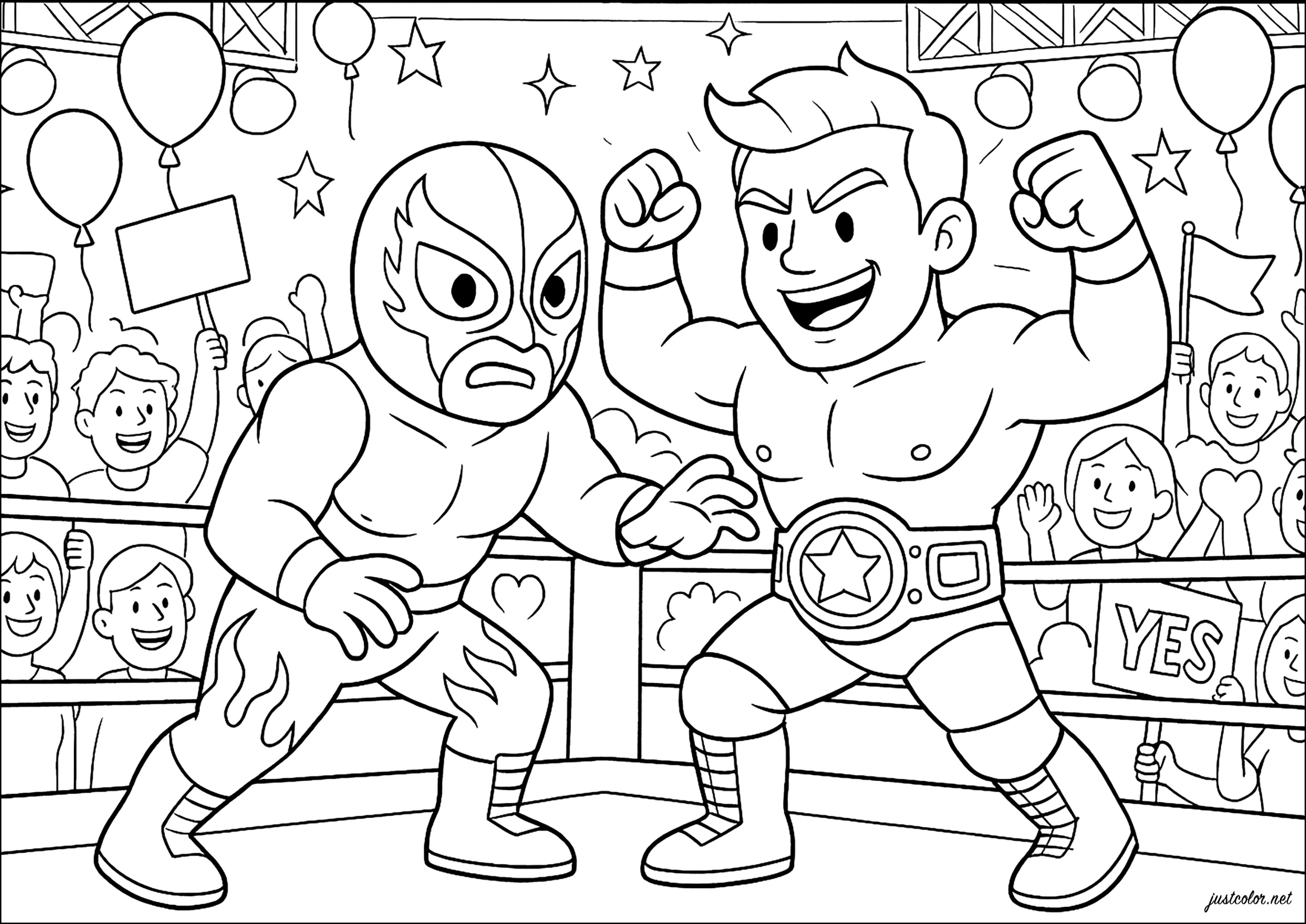 Duel de Titans sur le Ring (Coloriage de WWE à imprimer pour enfants)