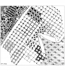 Coloriage de Zentangle à imprimer pour enfants : Tissus aux motifs imbriqués