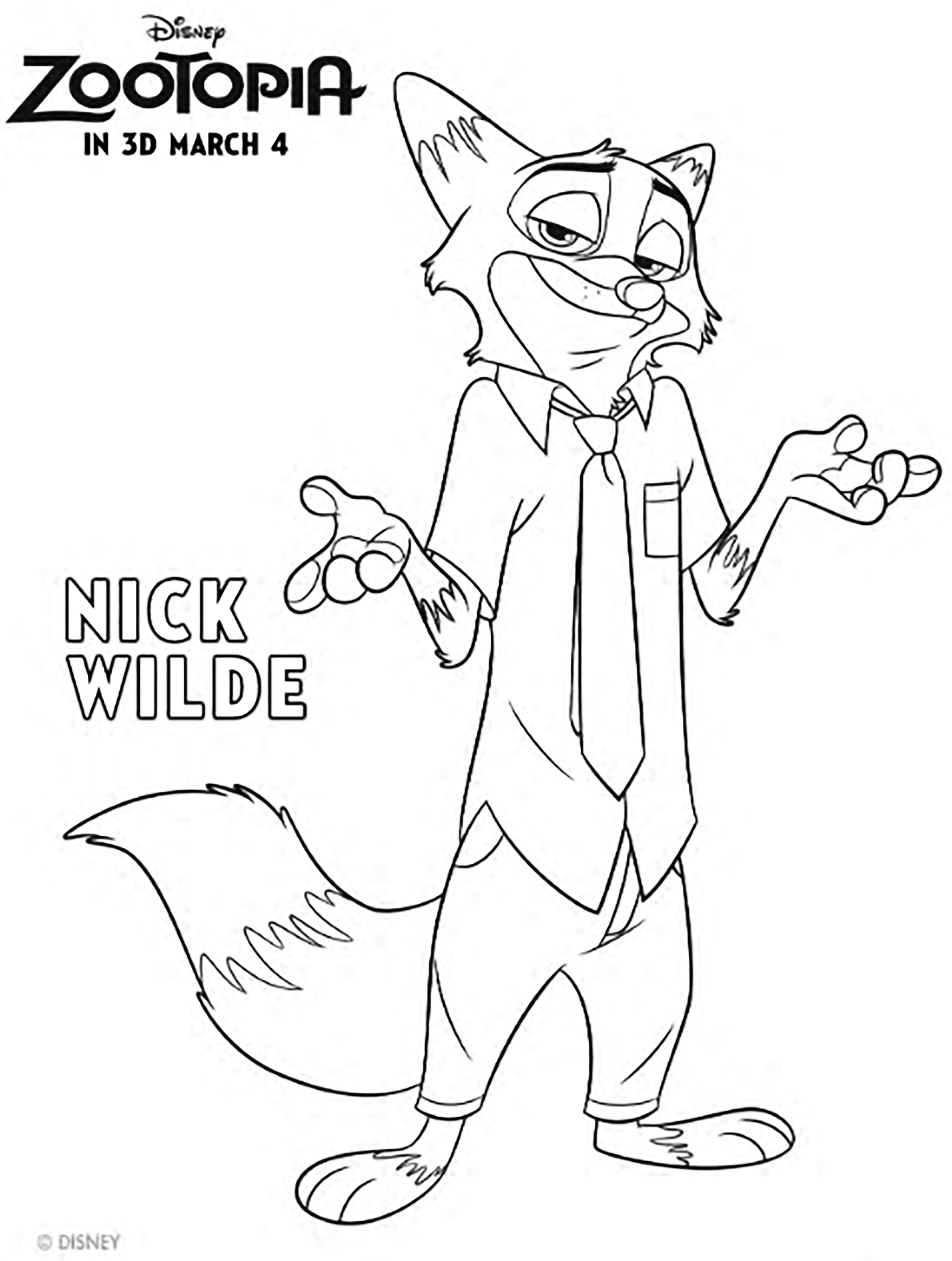 Nick Wilde : le héros de Zootopie de Disney, à colorier