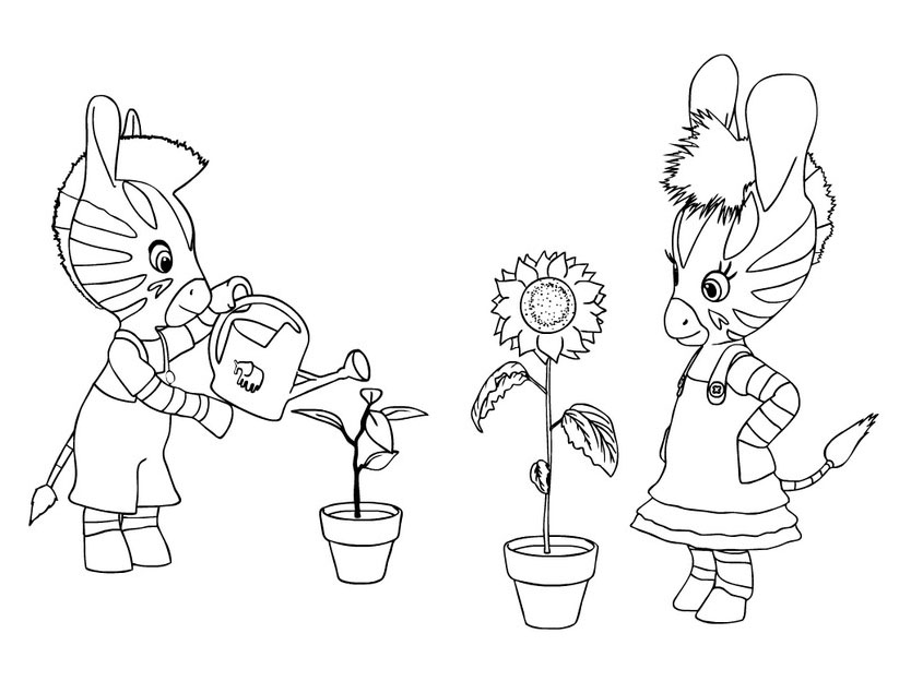 Zou arrose une fleur avec son amie