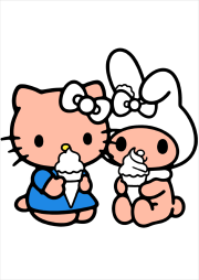 Creation by dominique from Hello Kitty et My Melody dégustant des glaces
