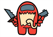 Werk von Anonym nach Personnage Among Us avec un pistolet et un couteau