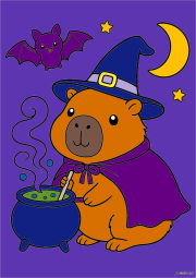 Werk von Anonym nach Capybara Halloween : déguisé en sorcier avec un chaudron fumant