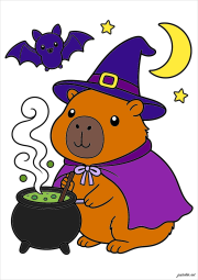 Werk von Anonym nach Capybara Halloween : déguisé en sorcier avec un chaudron fumant