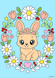 Werk von Anonym nach Lapin mignon entouré de fleurs