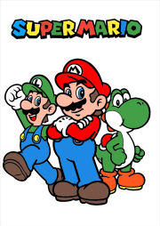 Mario, Luigi et Yoshi avec logo SUPER MARIO をぬった Jean-François さんの作品
