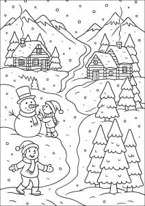 雪中美景村庄 (儿童着色 : 冬天)