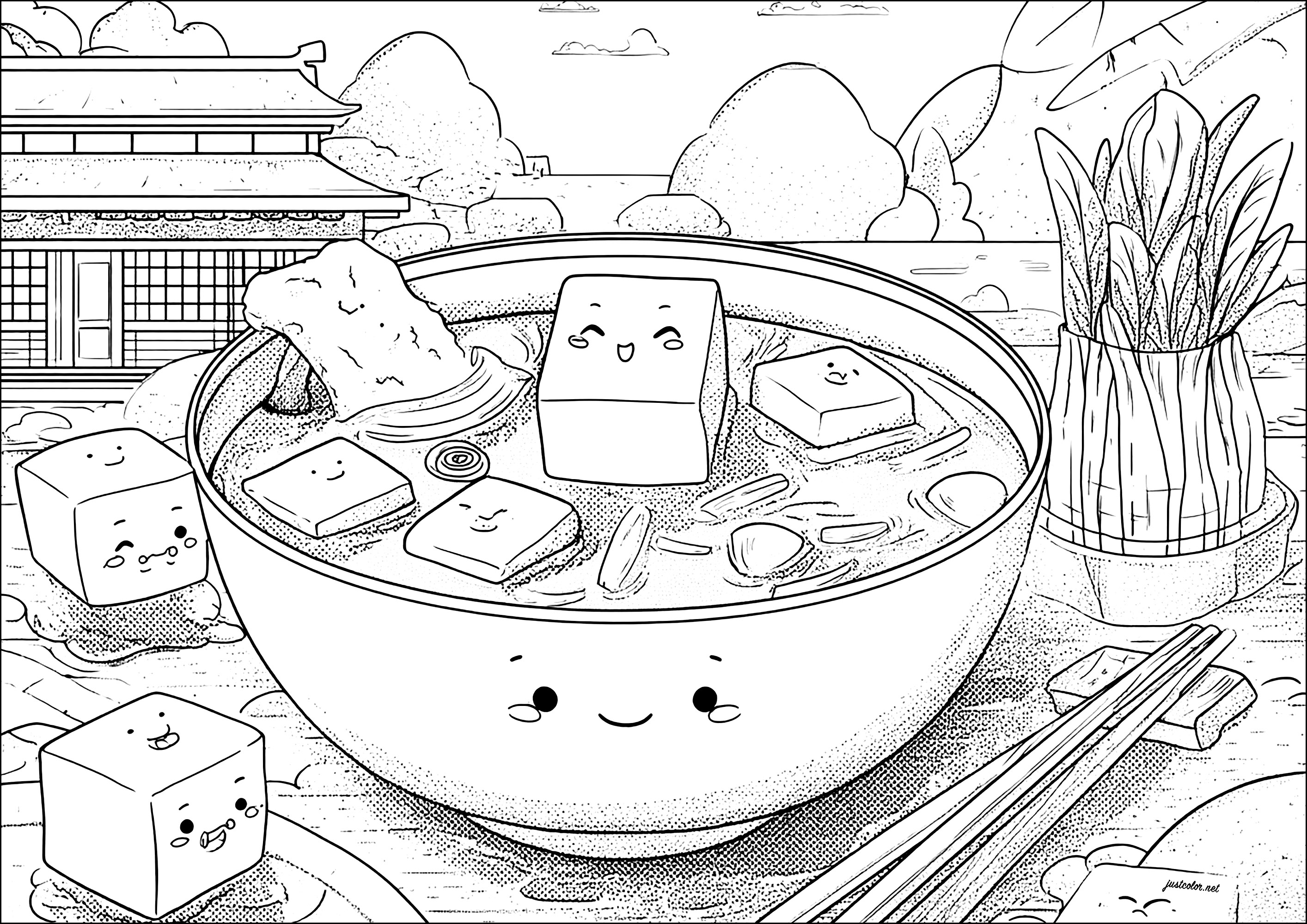味噌汤 - 儿童着色页 : 可爱
