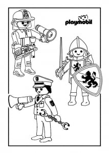 一名消防员、一名警察和一名骑士 PLAYMOBIL 齐聚一堂的超棒涂色画 (儿童着色 : 培乐多)