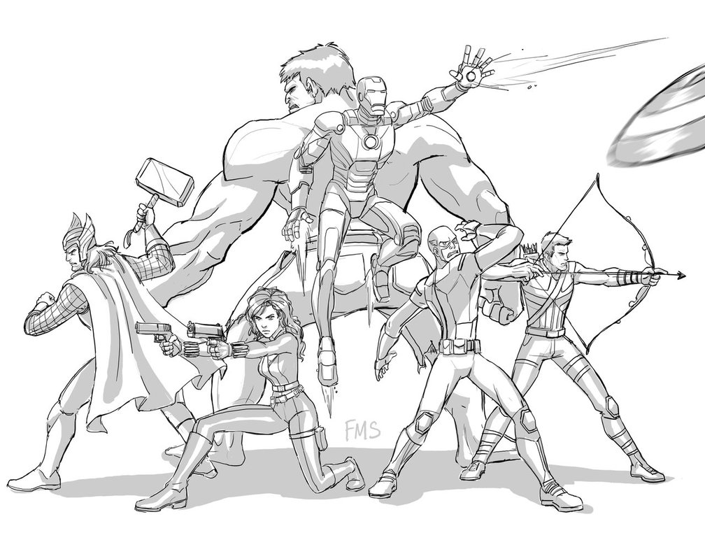 复仇者联盟儿童涂色画- 儿童着色页: 复仇者联盟, image size:1008x792