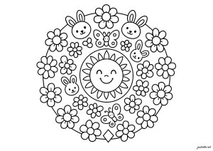 微笑的太阳与自然 (儿童着色 : 曼陀罗)