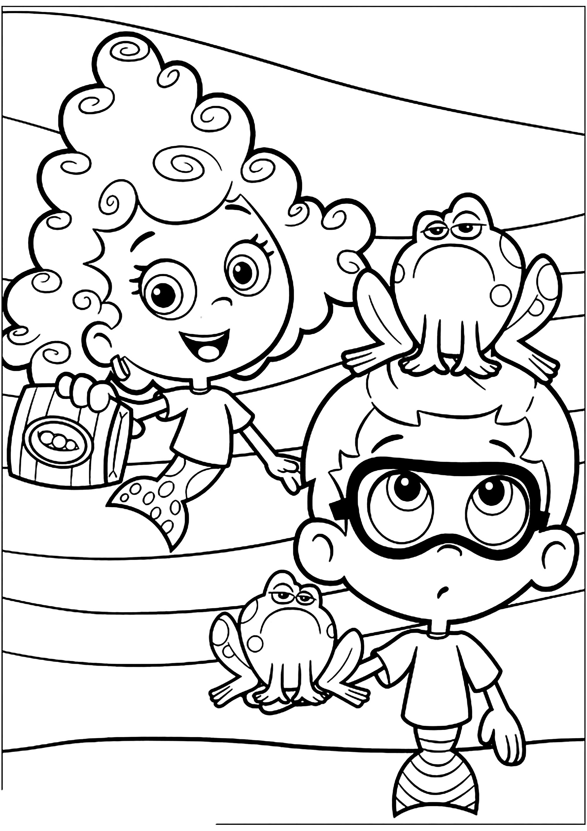 迪玛与吉尔- 儿童着色页: 泡泡孔雀鱼, image size:2000x2828