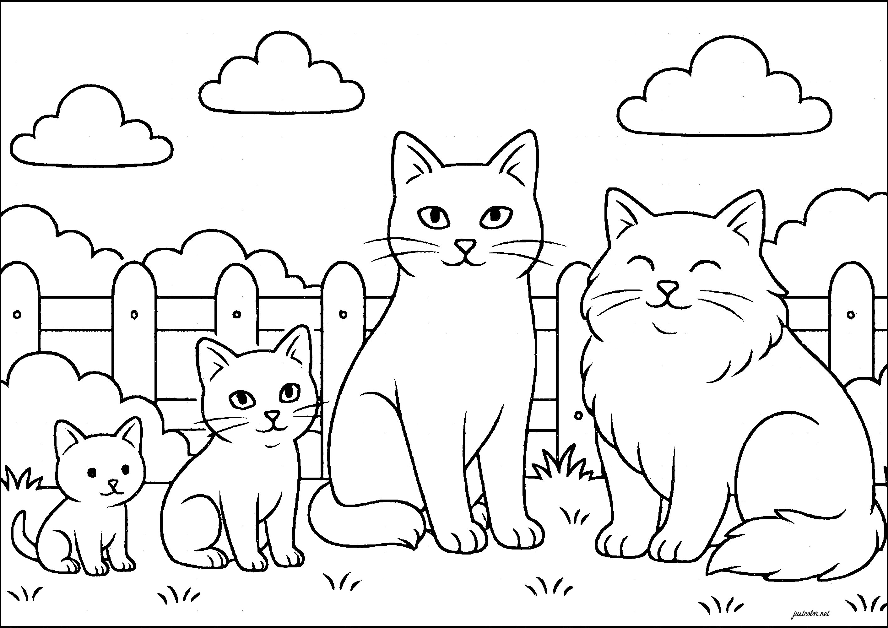 简单儿童猫咪主题涂色画打印 - 儿童着色页 : 猫