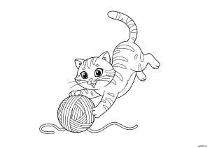 玩耍毛线球的猫 (儿童着色 : 猫)