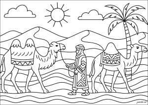 沙漠中的游牧篷车