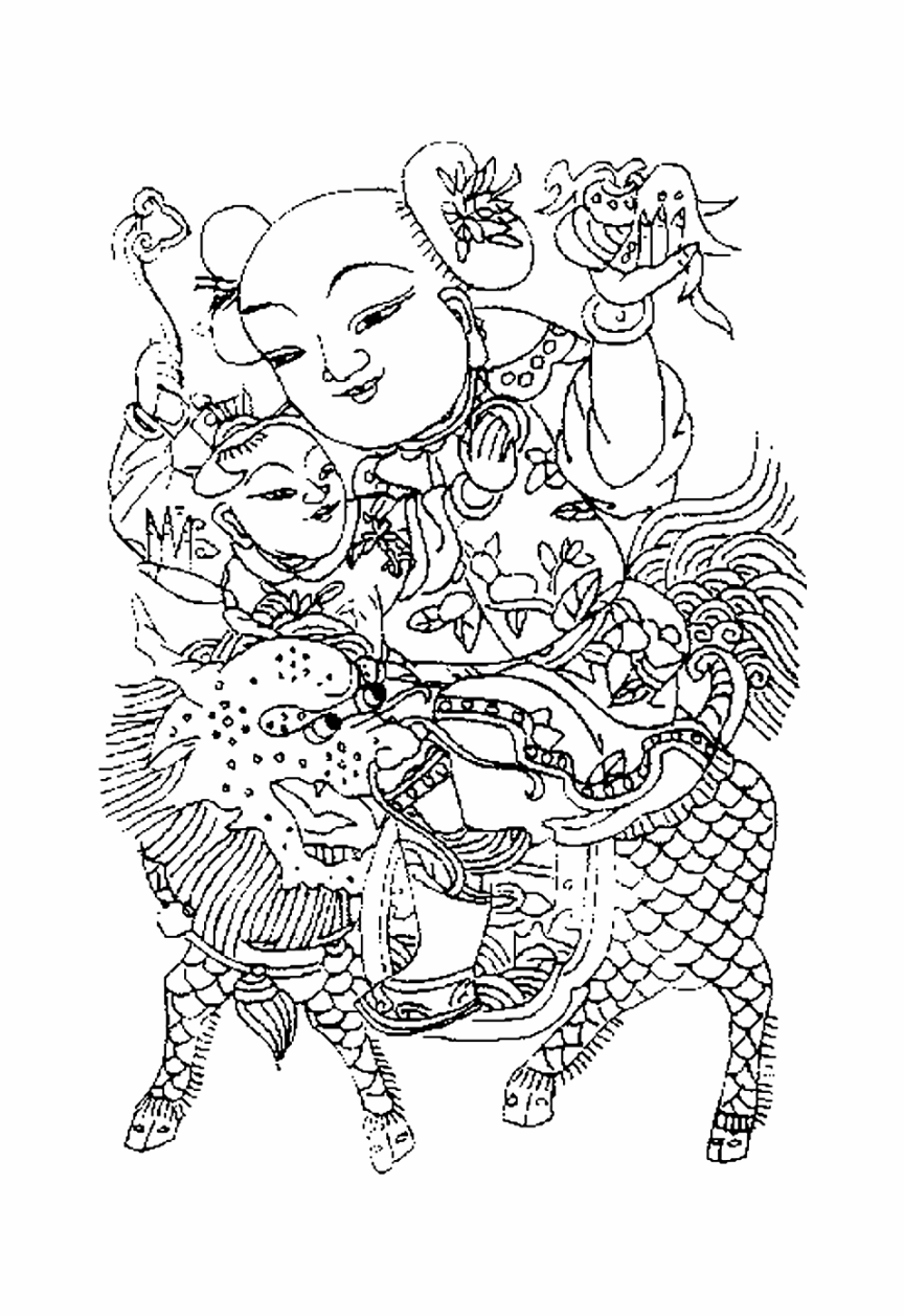 中国新年儿童涂色画 (供儿童打印的彩页 : 中国新年)