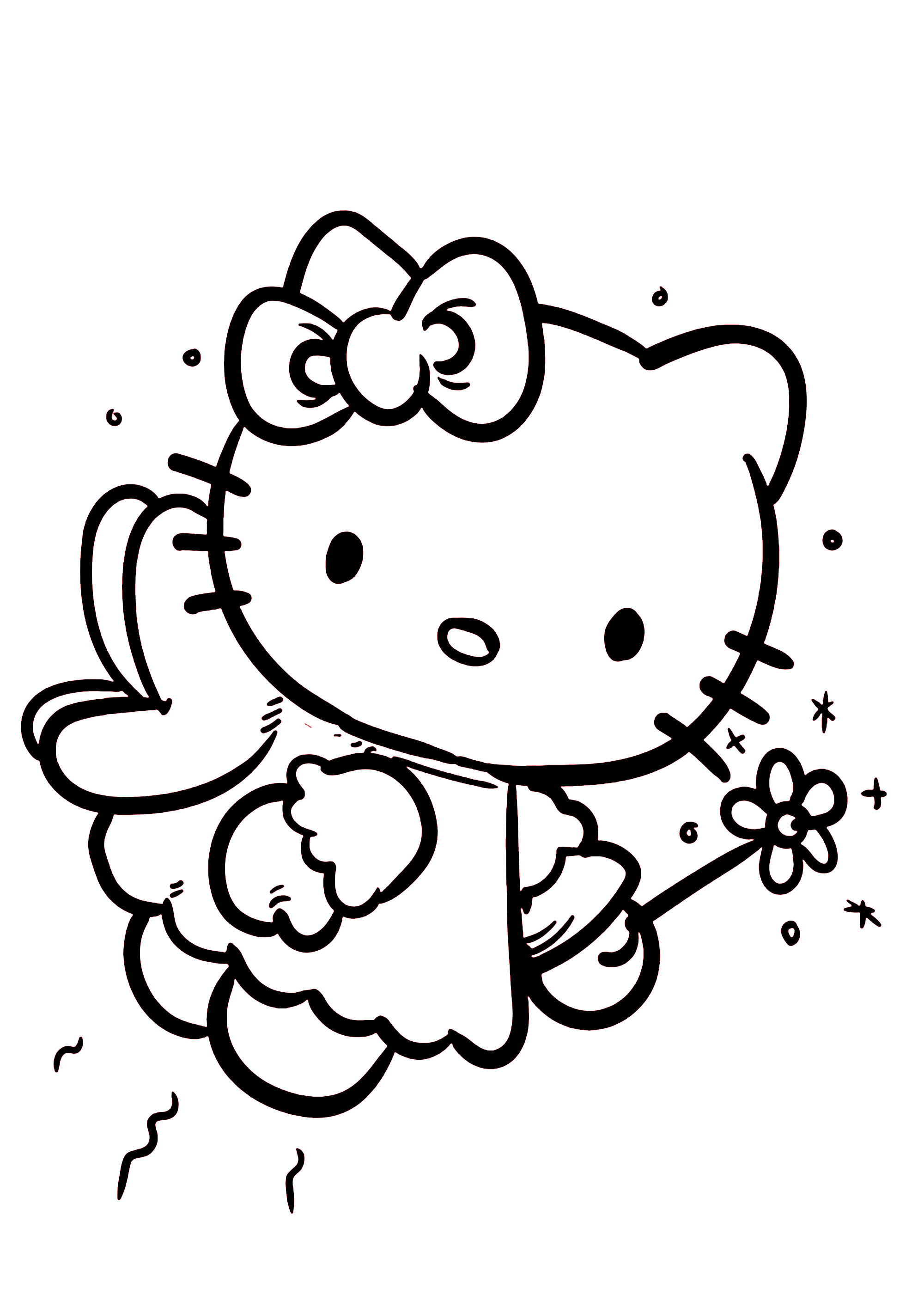 Hello Kitty 化作美丽仙子在天空飞翔 (供儿童打印的彩页 : 凯蒂猫)