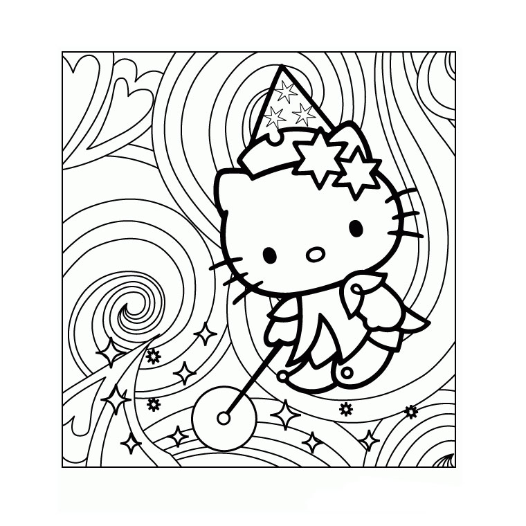 免费打印填色的Hello Kitty线稿 (供儿童打印的彩页 : 凯蒂猫)