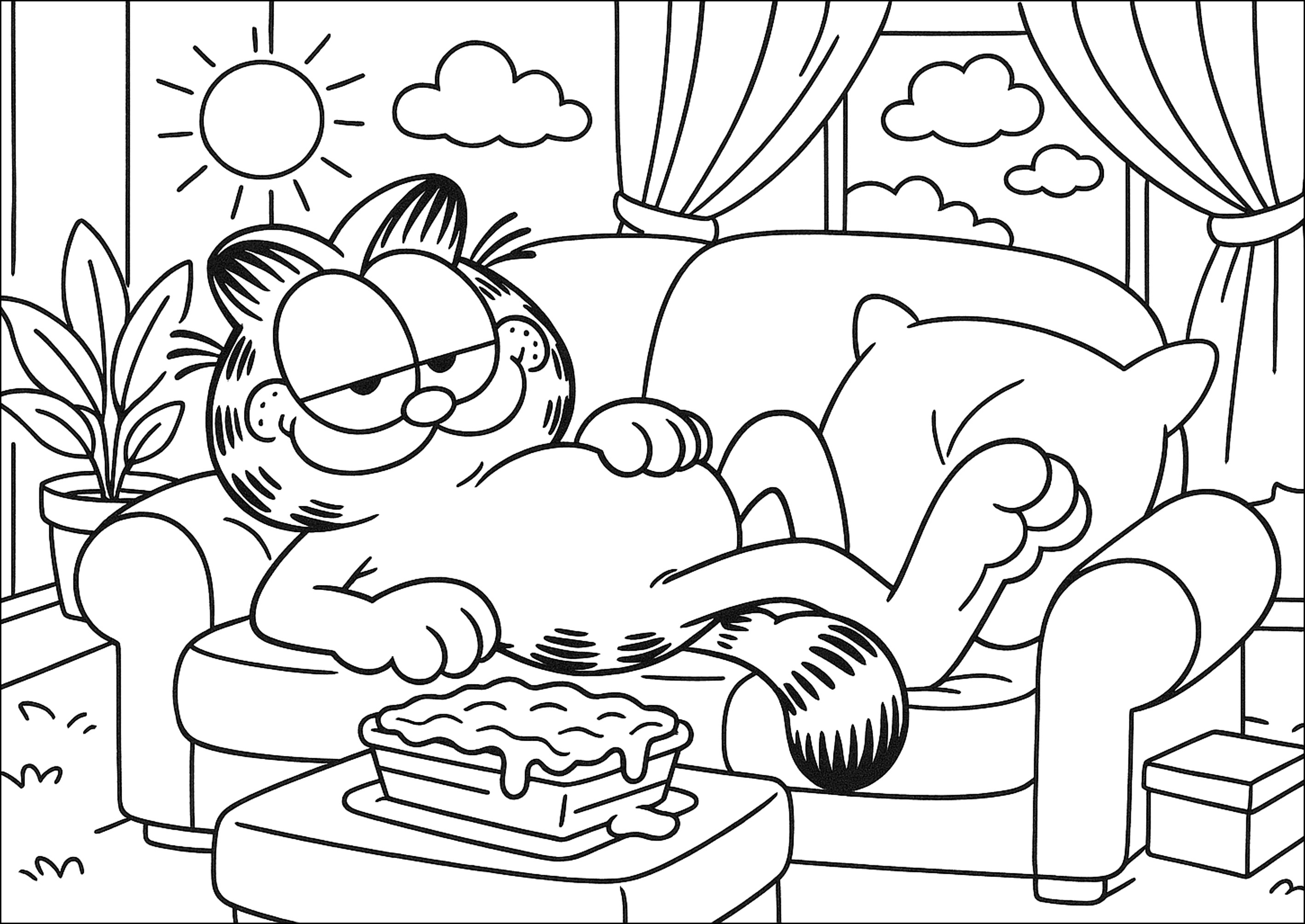 可下载的加菲猫涂色页 (供儿童打印的彩页 : 加菲猫)