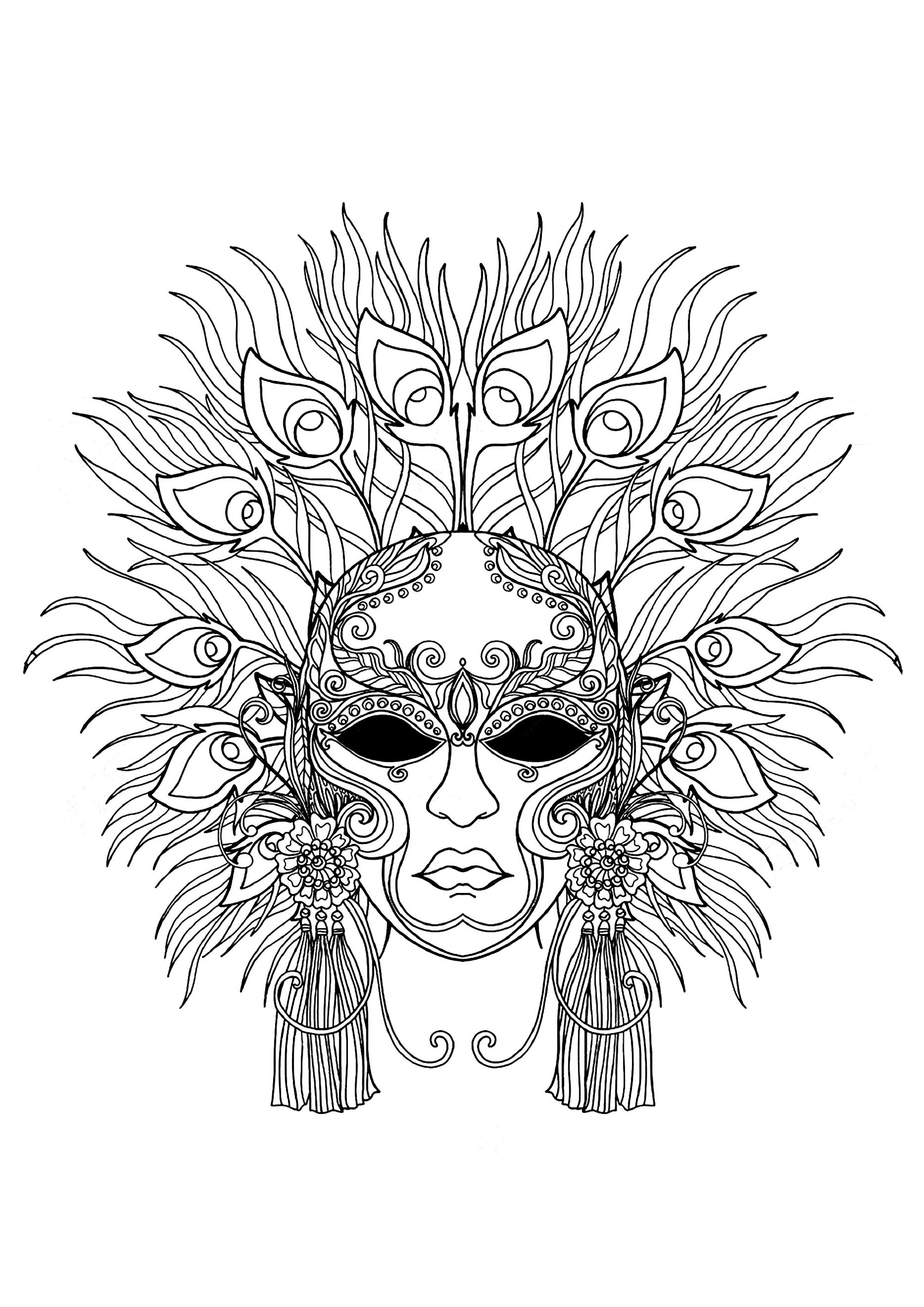 威尼斯狂欢节面具涂色画 (供儿童打印的彩页 : 嘉年华)