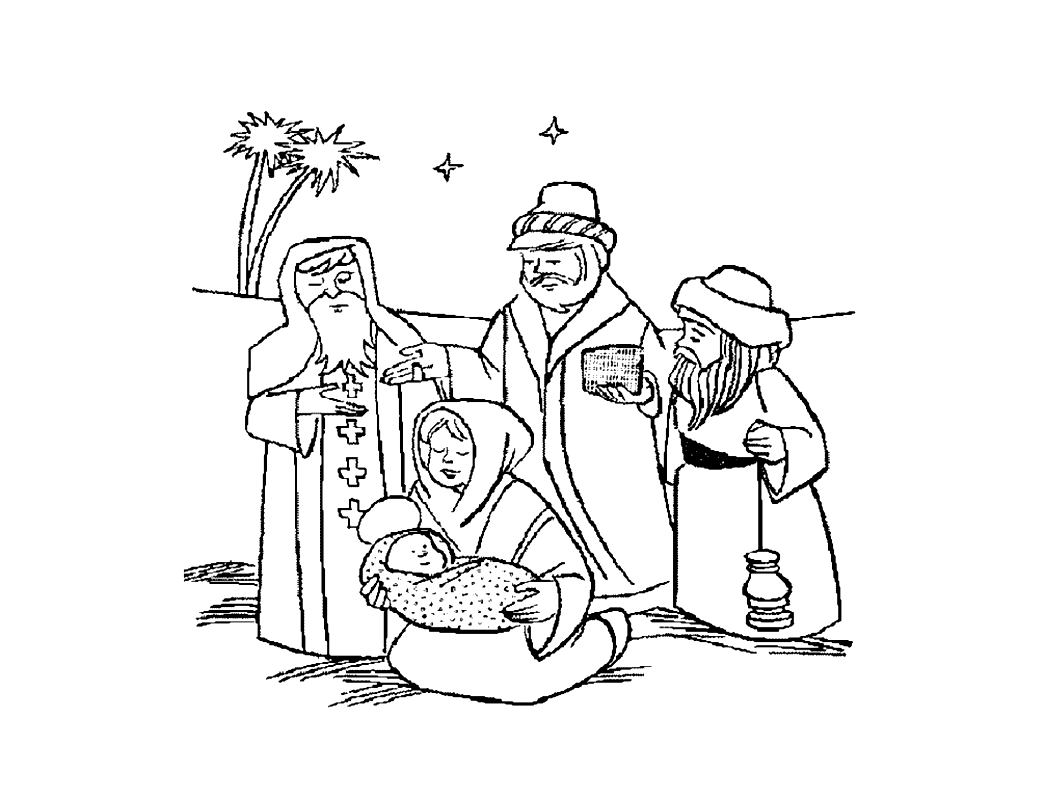 圣诞马槽场景图（耶稣诞生）下载与涂色 (供儿童打印的彩页 : 圣诞节)