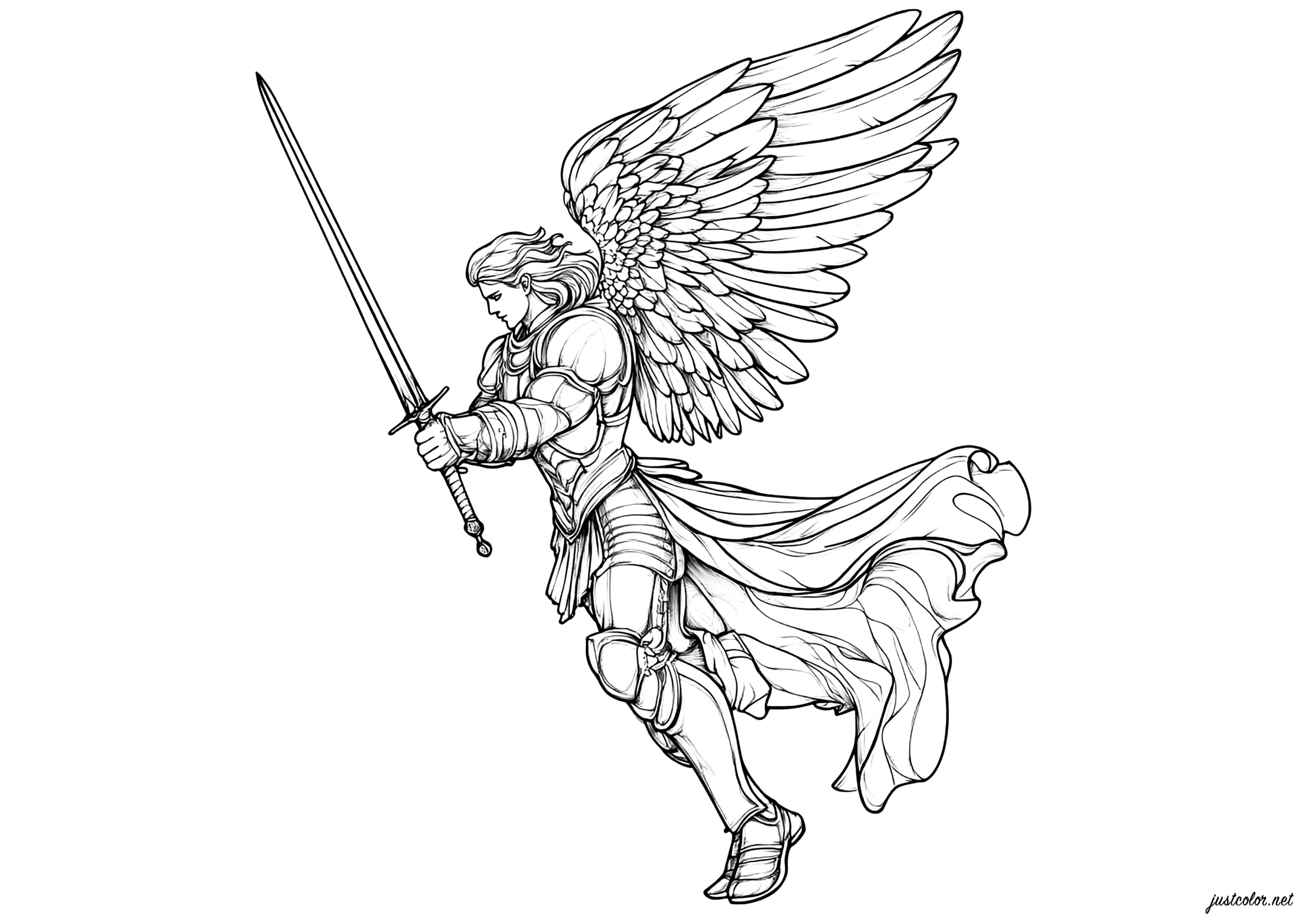 天界战士持神秘剑 (供儿童打印的彩页 : 天使)