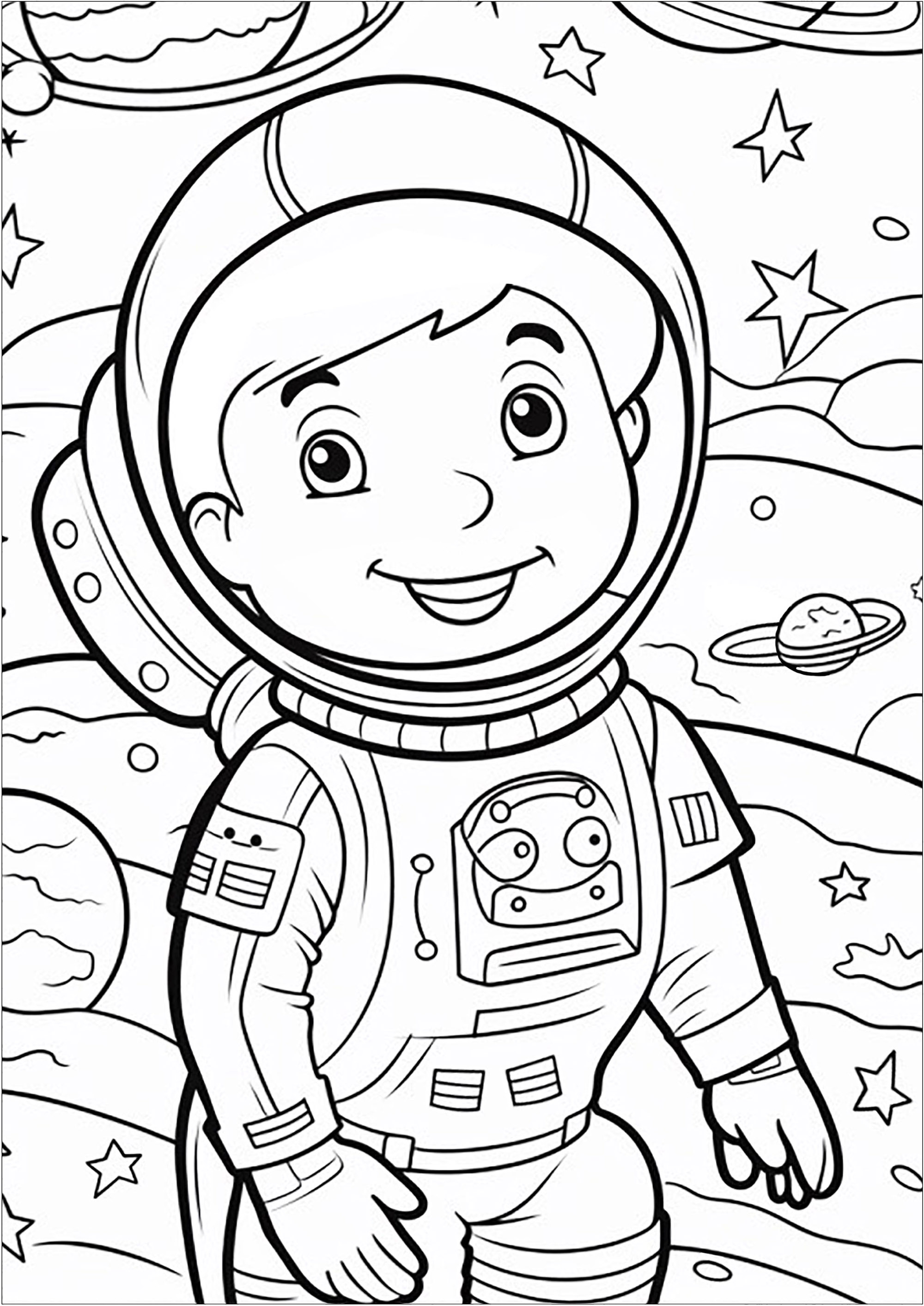 小宇航员在太空中 (供儿童打印的彩页 : 太空行星银河)