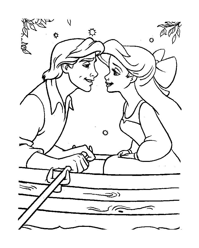 埃里克与爱丽儿:浪漫场景 (供儿童打印的彩页 : 小美人鱼)