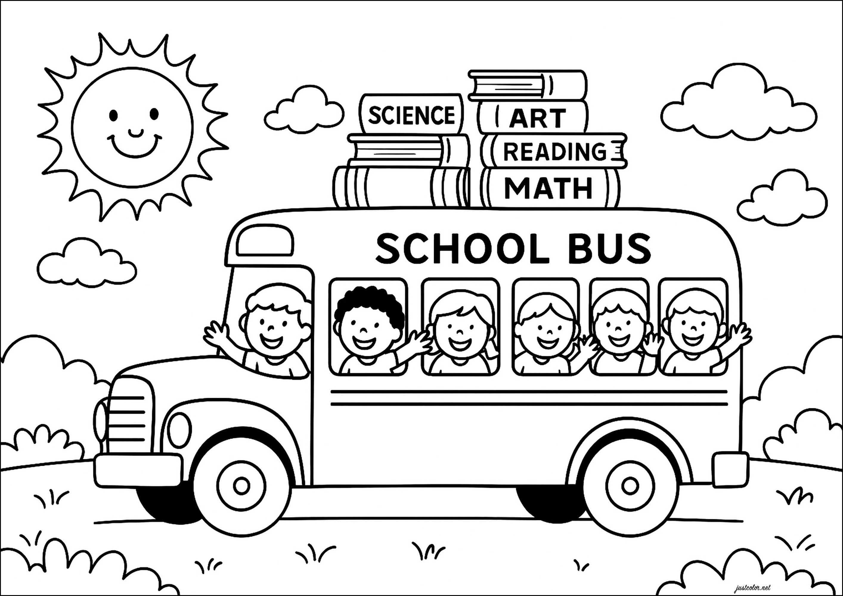 可打印的开学涂色页 (供儿童打印的彩页 : 开学)
