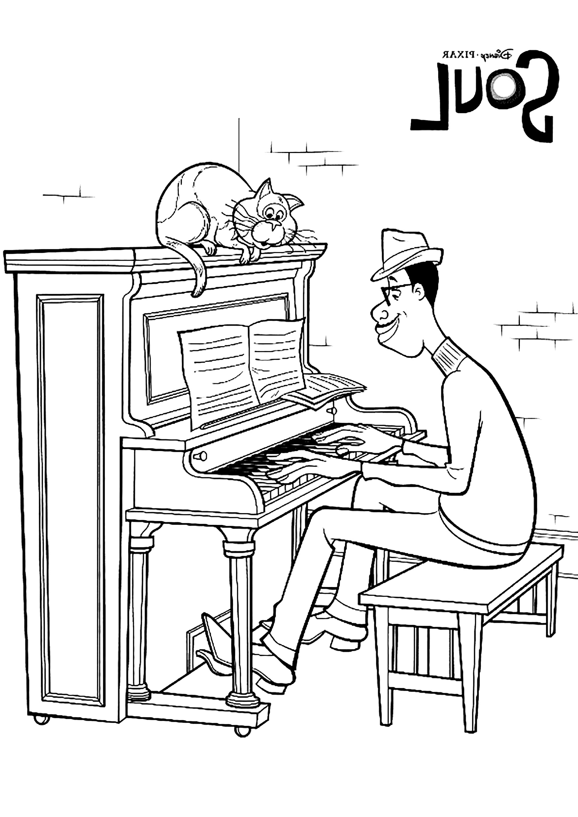 乔·加德纳在钢琴旁，《心灵奇旅》 (供儿童打印的彩页 : 心灵奇旅)