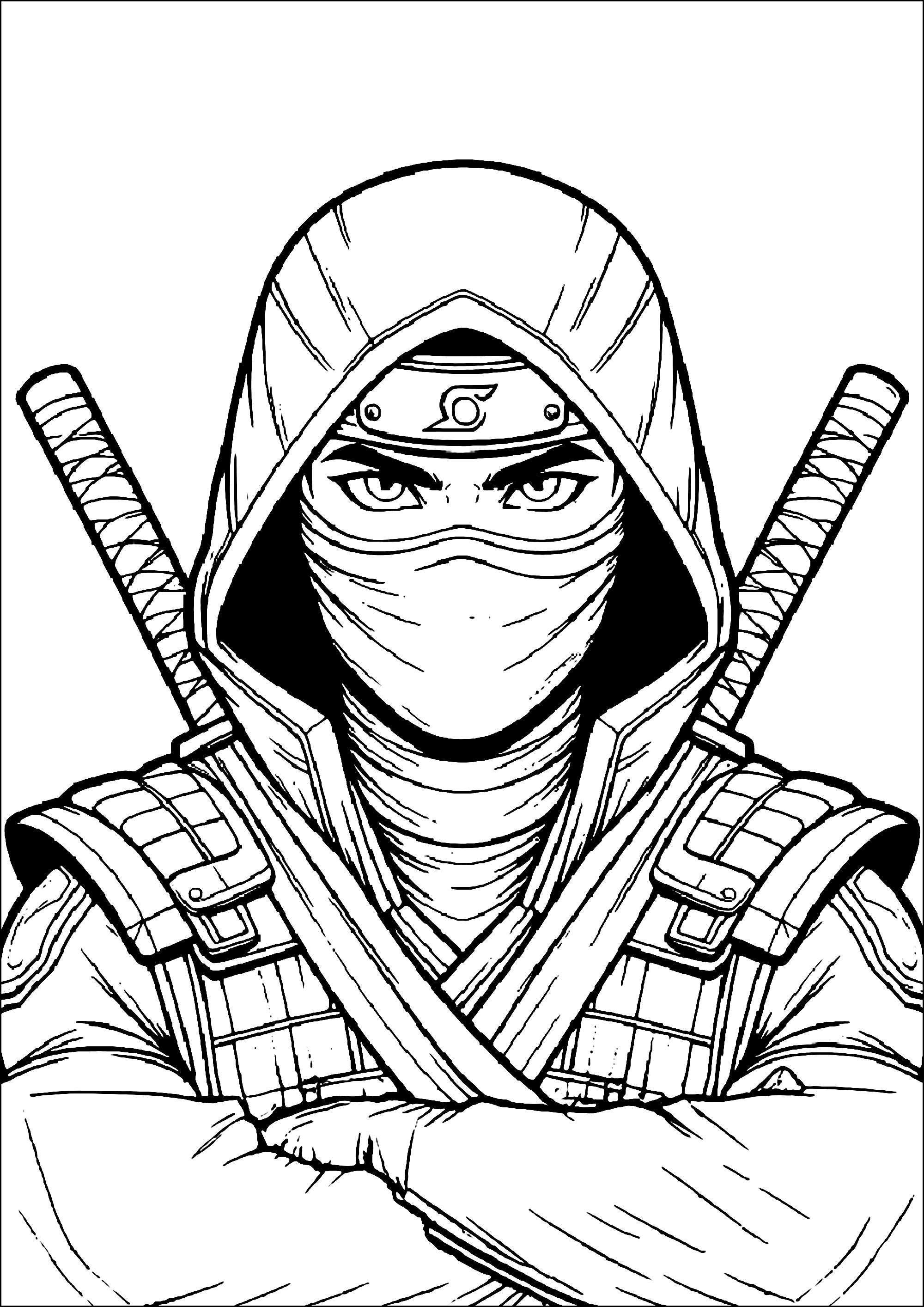 目光锐利的忍者，和他的双节棍 (供儿童打印的彩页 : 忍者)