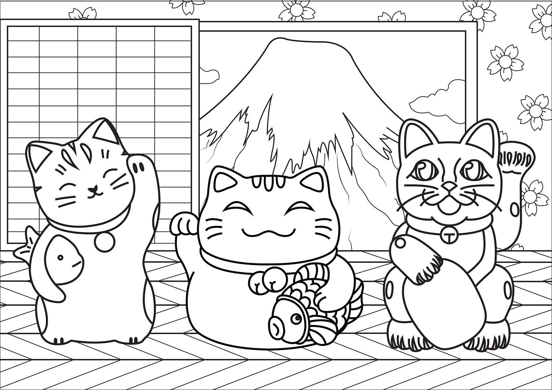 3只猫 招财猫 : 简单版 (供儿童打印的彩页 : 招财猫)